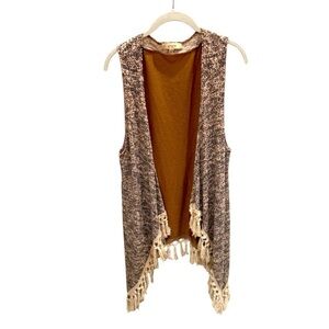 Umgee Sleeveless Fringed Waterfall Cardigan Bohemian Sleeveless Size S/M